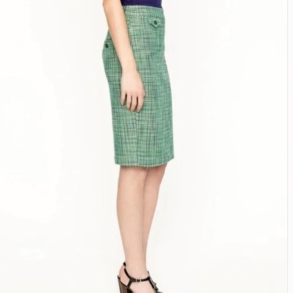 J. Crew No. 2 Pencil Skirt Green Tweed High Rise Knee Length Lined preppy pencil - Picture 2 of 16